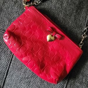 Coach Red Patent Leather Heart Charm Wristlet